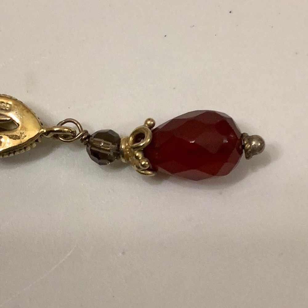 Elegant Gold and Red Drop Earrings - Picture 3 of 4